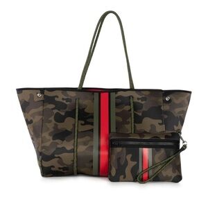 Haute Shore Greyson Soho Neoprene Tote Camouflage with Red stripe